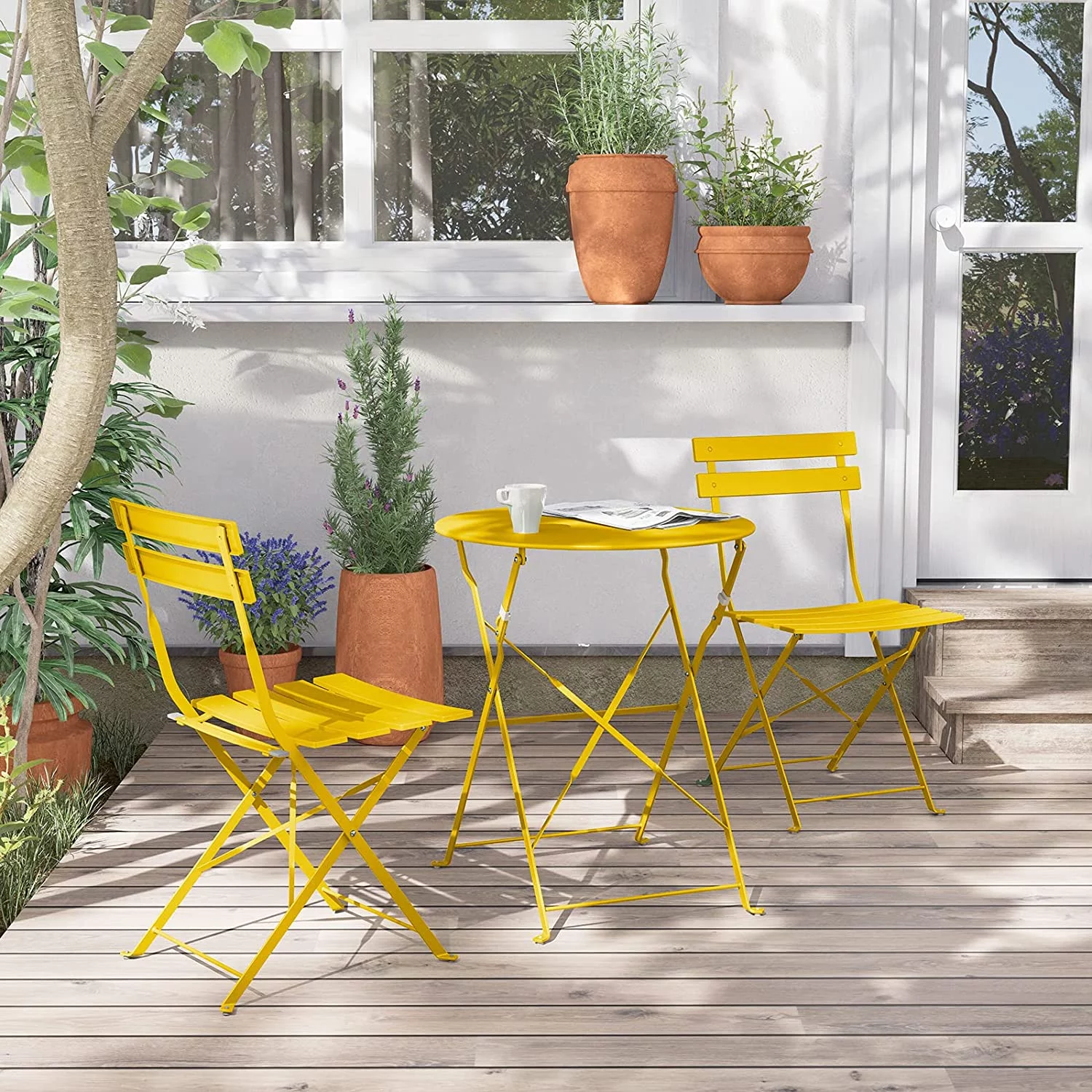 Elegant & Portable 3-Piece Premium Steel Bistro Set for Outdoor Patio Furniture, Folding Design, Mango Yellow - Curated Treasures Market
