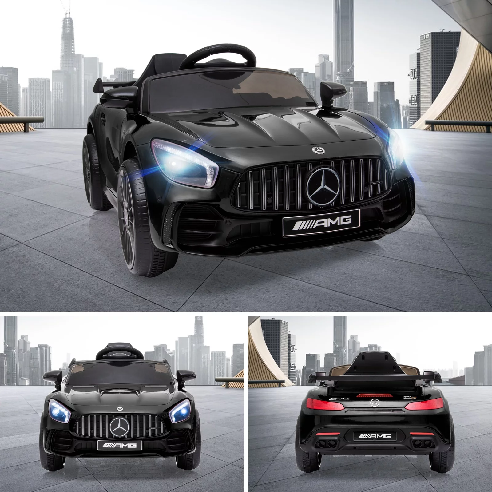 JOINATRE 12V Kids Ride on Car, Licensed Mercedes Benz AMG GTR Electric Cars, Battery Powered Ride on Toys with Remote Control, 3 Speeds, Music, LED Lights and Safety Belt, Black - Curated Treasures Market