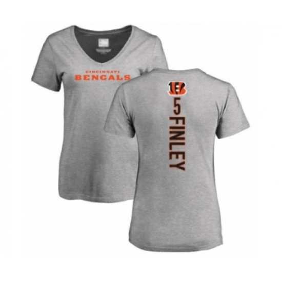 Football Women's Cincinnati Bengals #5 Ryan Finley Ash Backer V-Neck T-Shirt