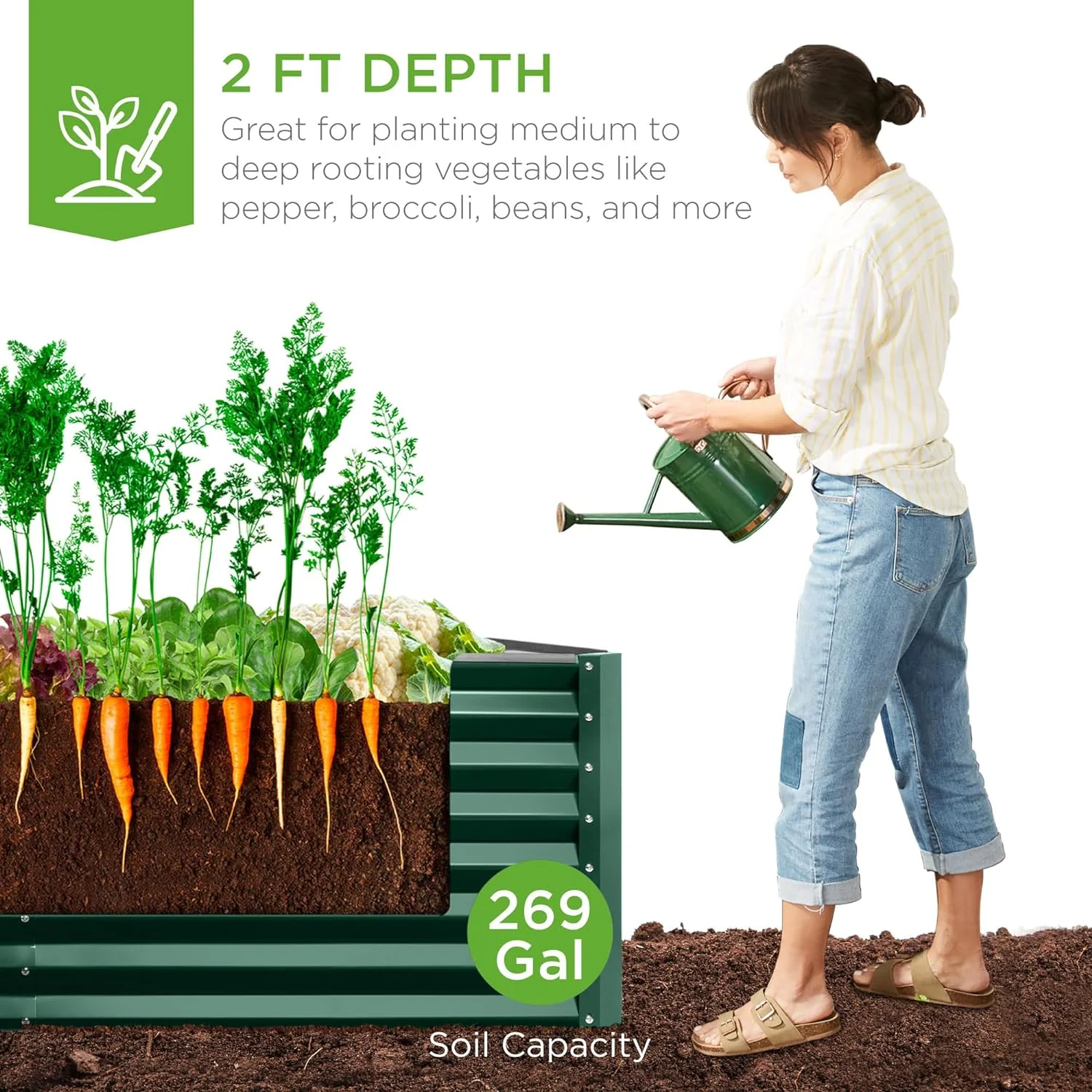 U-SHARE 6x3x2ft Outdoor Metal Raised Garden Bed, Deep Root Box Planter for Vegetables, Flowers, Herbs, and Succulents w/ 269 Gallon Capacity - Dark Green - Curated Treasures Market