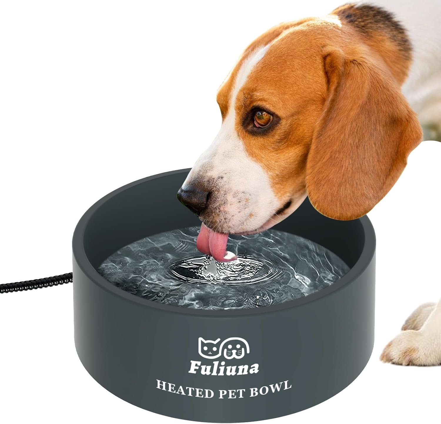 Outdoor Heated Pet Bowl with Chew Resistant Cord, Thermal Bowl Provides Drinkable Water in Winter for Dogs, Cats, Rabbits, Chickens, Ducks - 0.85 Gallon