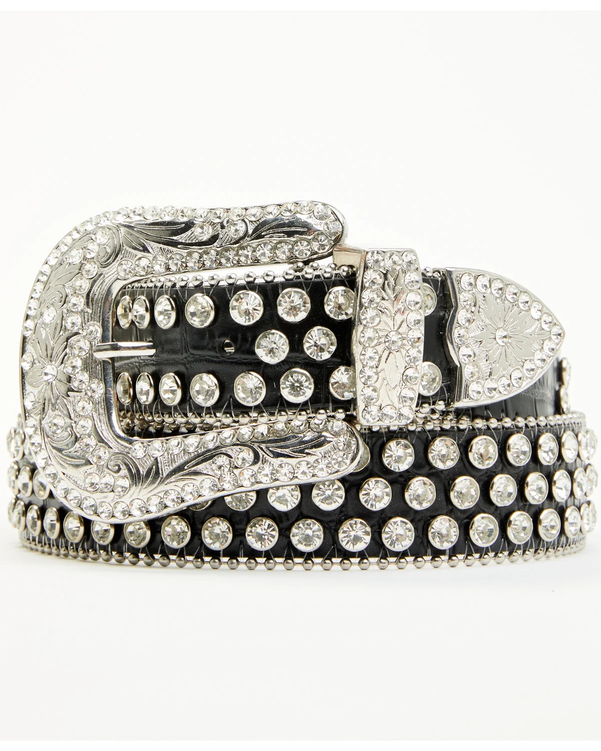 Shyanne Women's Rhinestone Studded Leather Belt Black L XL - Curated Treasures Market