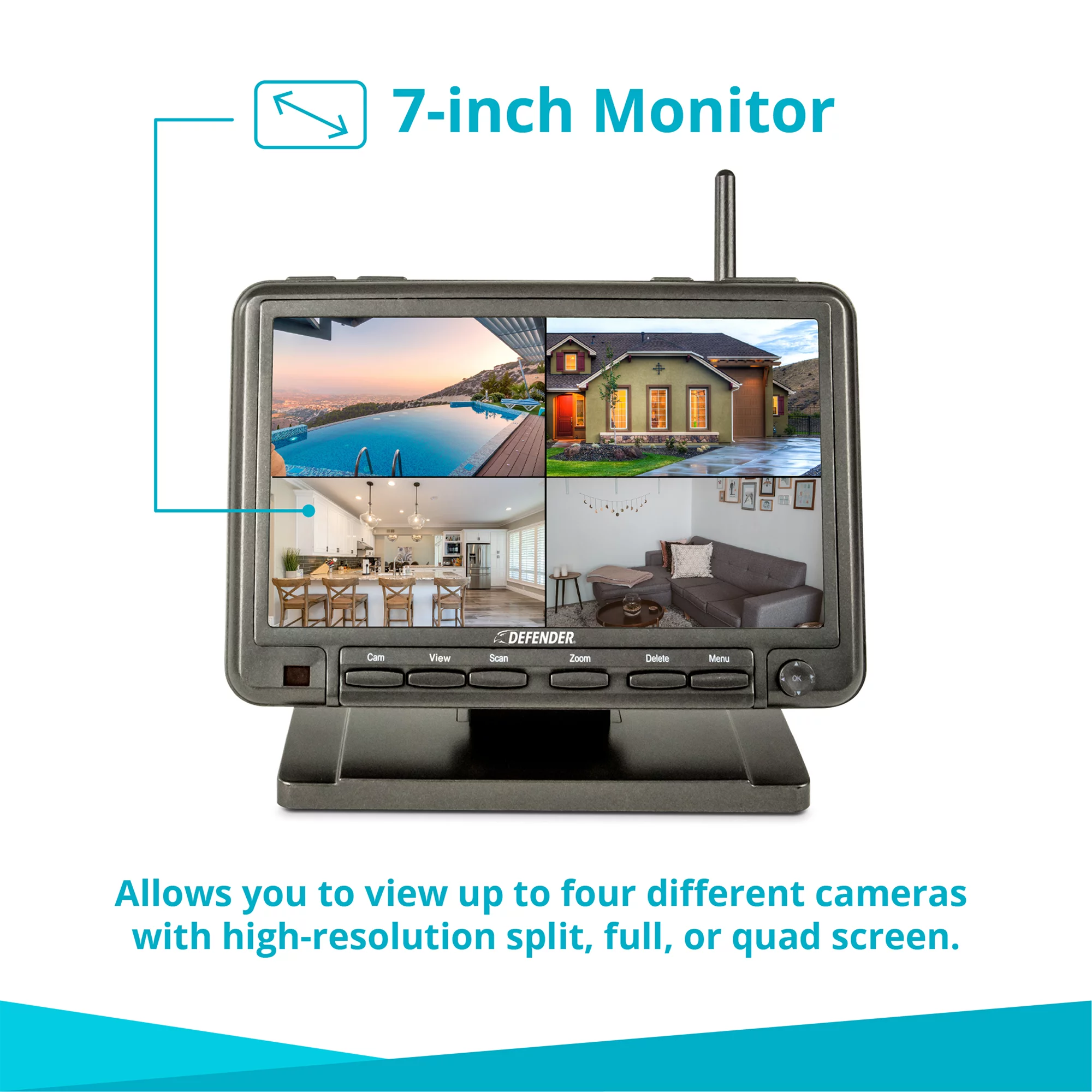 Defender PhoenixM2 Non Wi-Fi. Plug-in Power. Security Camera System with 7 Display Monitor and 2 Long-Range Night Vision Cameras,  32GB SD Card Recording, Plug & Play