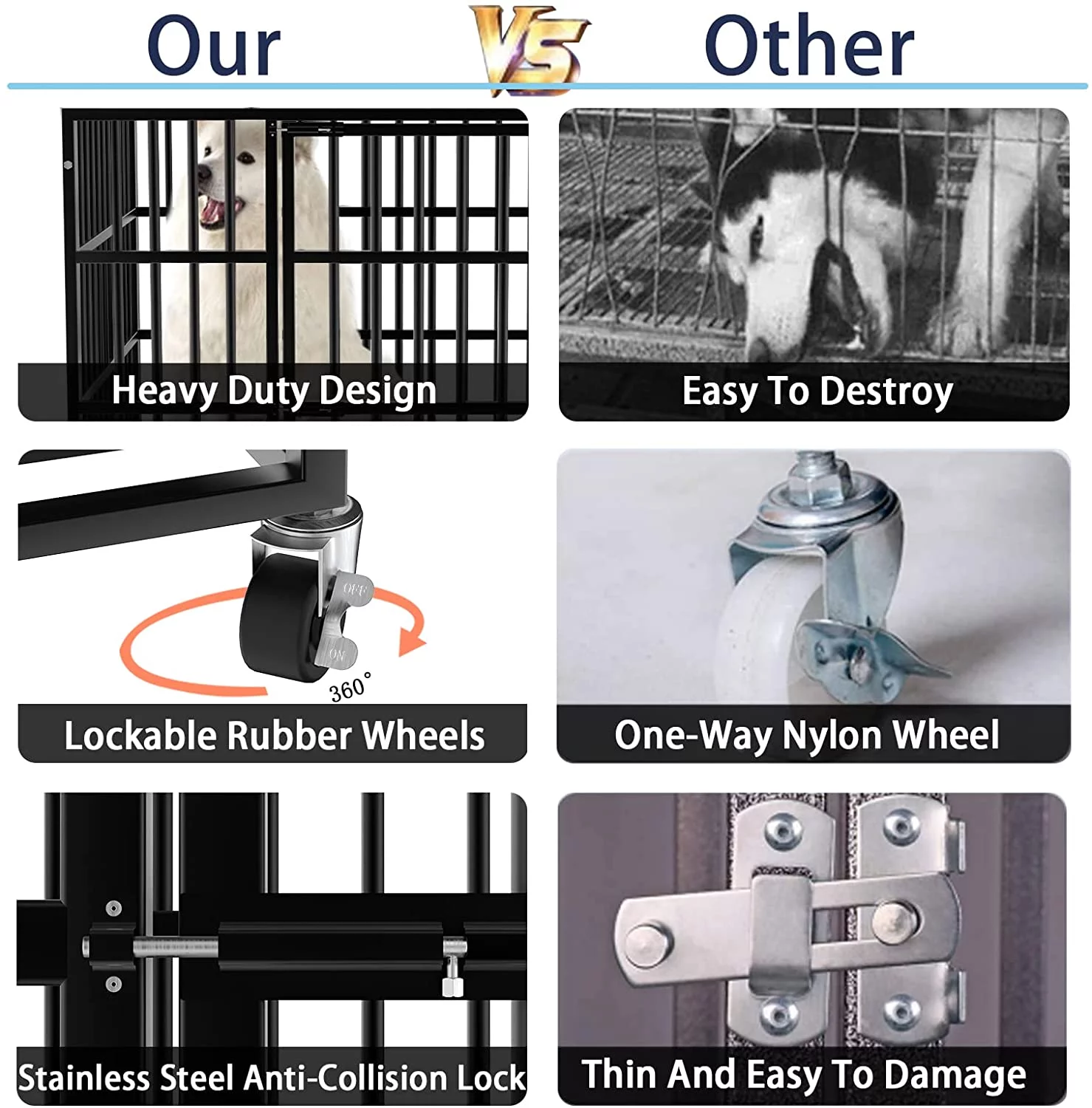 Vitesse Heavy Duty Indestructible high Anxiety  Dog Crate cage for Outdoor and Indoor with Removable Tray - Curated Treasures Market