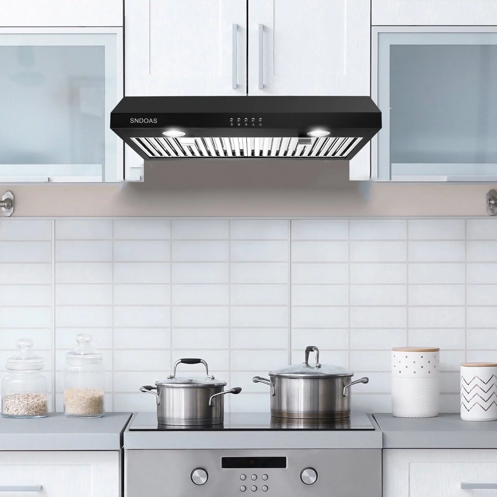 Range Hood 30 inch Under Cabinet,Black Stainless Steel Range Hood with 500 CFM,Ductless Range Hood Black,Kitchen Vent Hood 30 inch with 3 Way Venting,Baffle Filters,LED Light