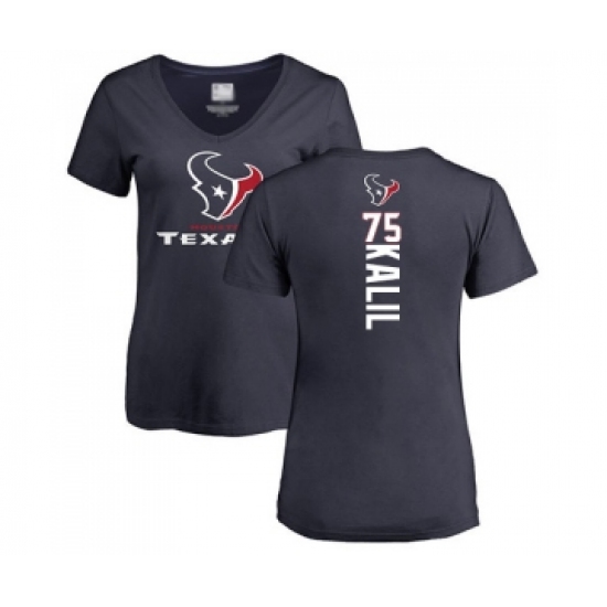 Football Women's Houston Texans #75 Matt Kalil Navy Blue Backer T-Shirt