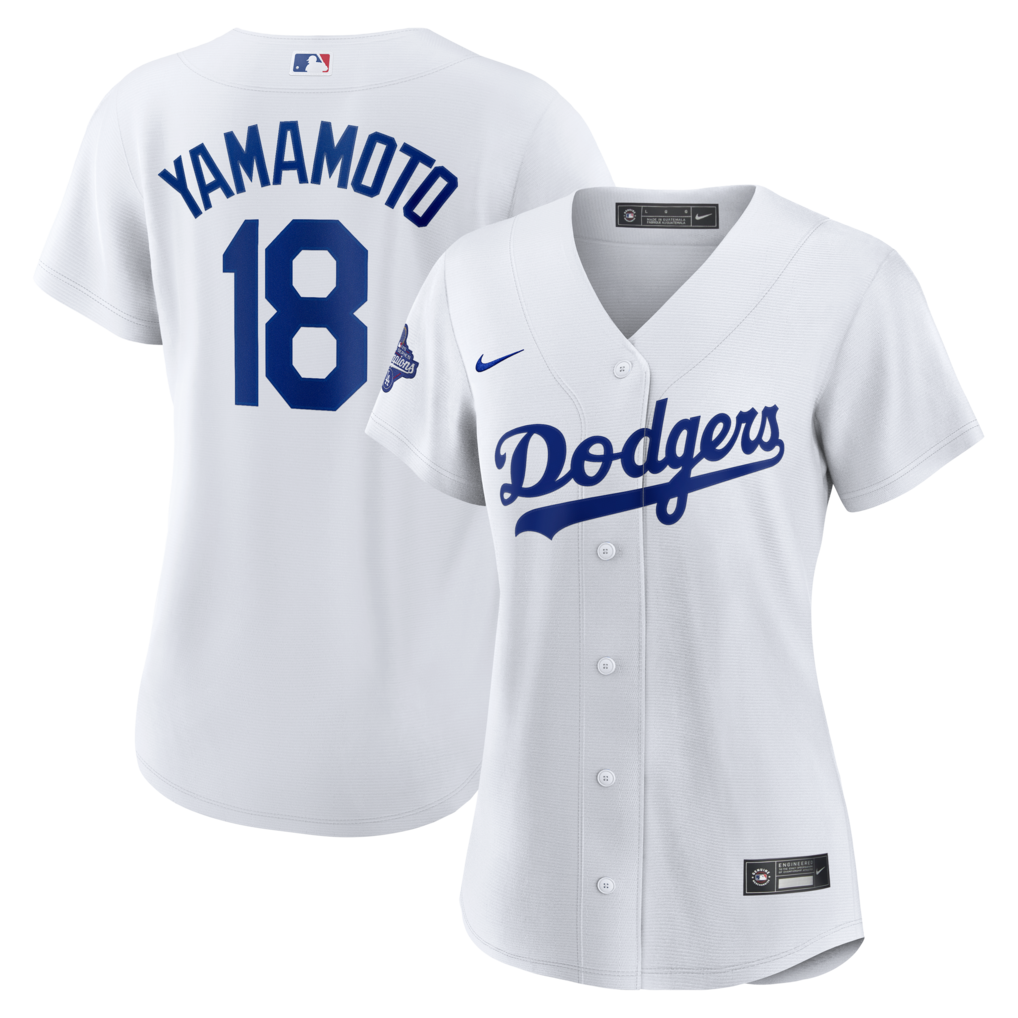 Women's Los Angeles Dodgers Yoshinobu Yamamoto Nike White 2025 World Series Champions Home Replica Jersey