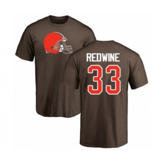 Football Cleveland Browns #33 Sheldrick Redwine Brown Name & Number Logo T-Shirt