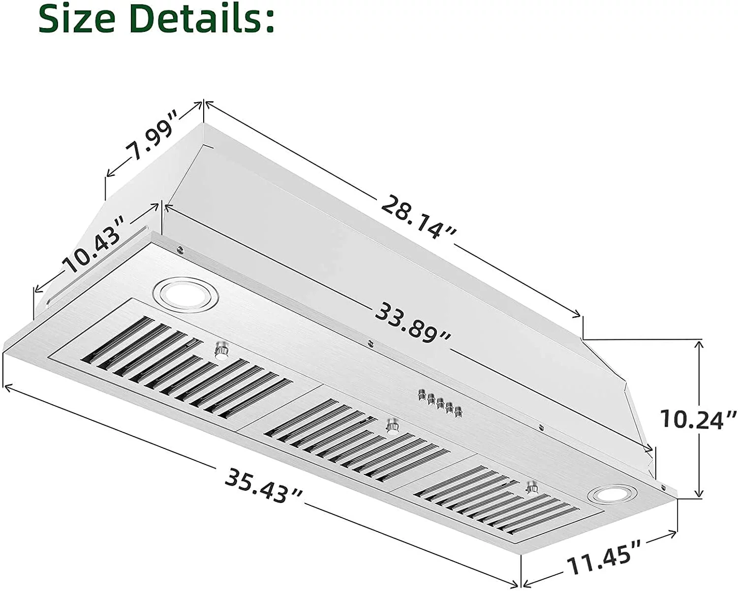 Range Hood Insert 36 inch 600CFM Stainless Steel Built-in Vent Hood Home Kitchen
