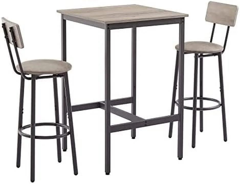 TJUNBOLIFE 3-Piece  Table Set for 2  Small 2-Tier Round Bistro Pub Dining Table & PU Upholstered Stools with Backrest  Counter Height Table and Chairs Set for Kitchen Small Space  Gre - Curated Treasures Market