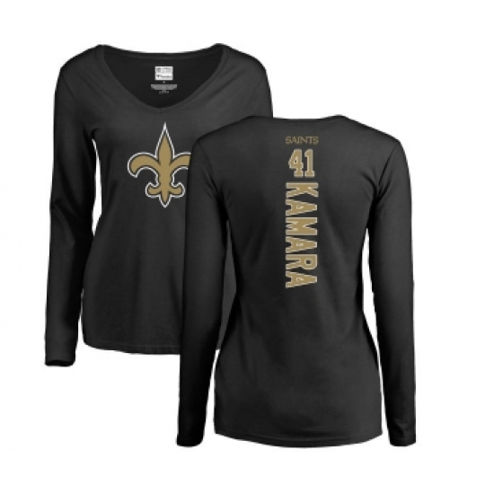 Football Women's New Orleans Saints #41 Alvin Kamara Black Backer Slim Fit Long Sleeve T-Shirt