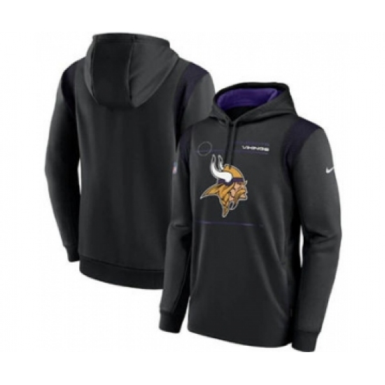 Men's Minnesota Vikings 2021 Black Sideline Logo Performance Pullover Hoodie