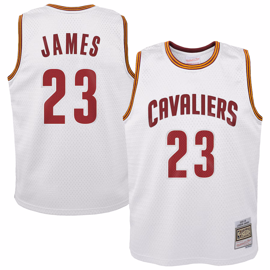 Youth Cleveland Cavaliers LeBron James Mitchell & Ness White 2015-16 Hardwood Classics Swingman Throwback Home Jersey