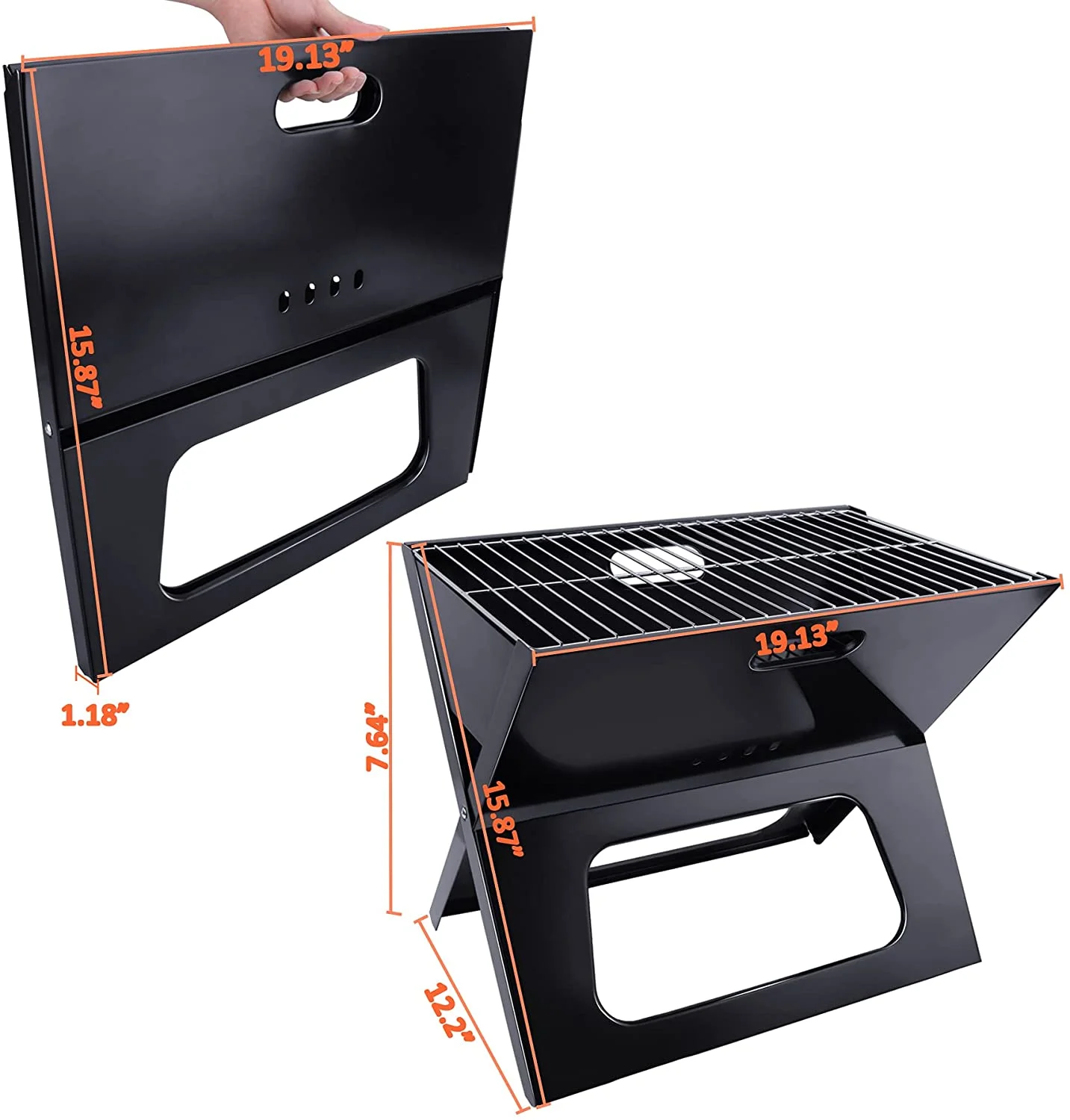 YSSOA Charcoal BBQ Grill 3.5mm Cooking Bars Instant Foldable & Easy Portability for Outdoor Barbecues Camping - Black