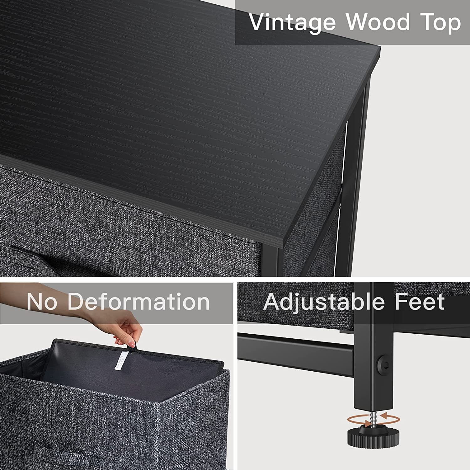 Fabric Dresser Tower with 5 Separate Drawers, Easy Pull Storage Cabinet Closets with Wood Top, Organizer Unit for Bedroom, Hallway, Entryway, Closets and Living Room