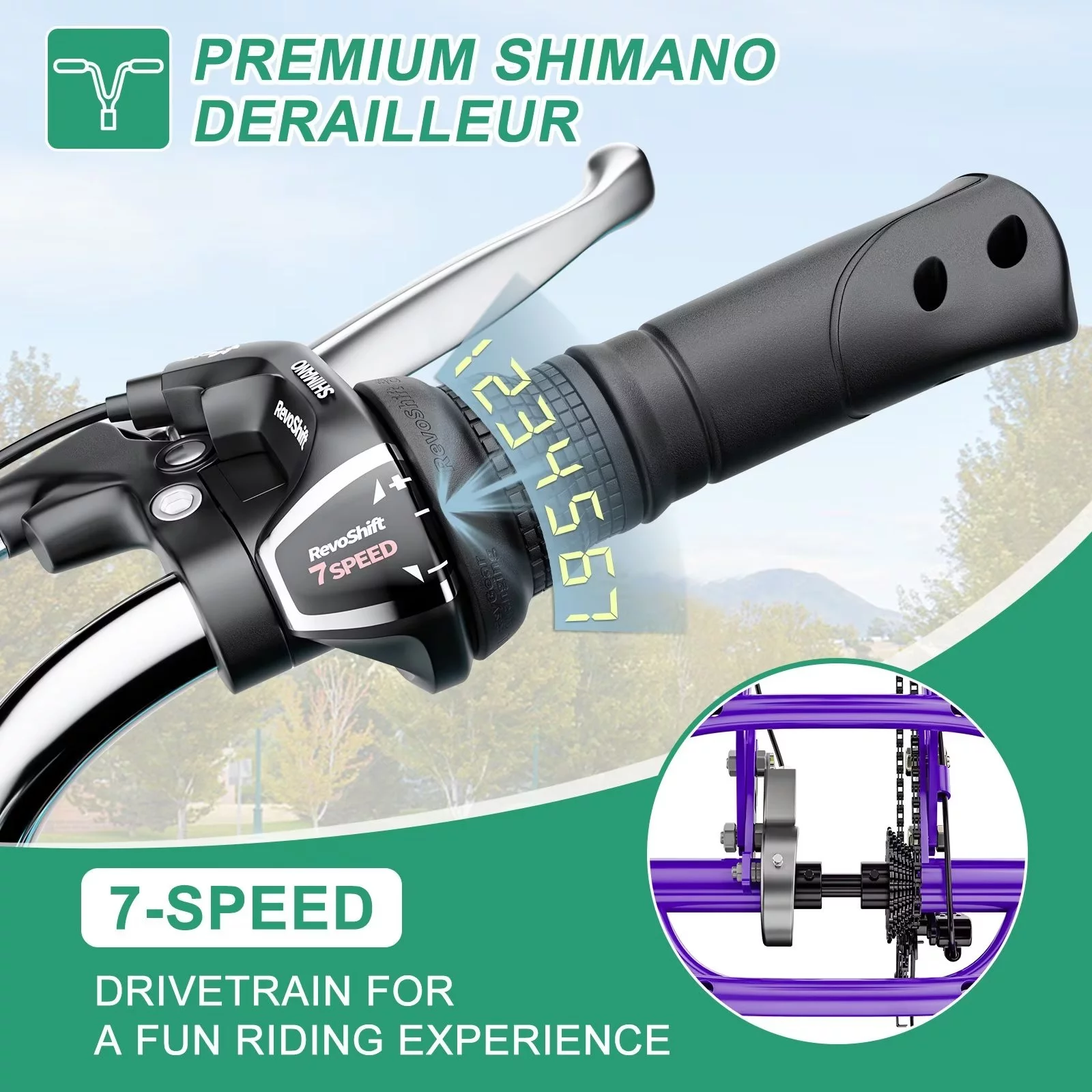 MOPHOTO Adult Tricycle for Seniors (Cyan, 26inch /7-Speed), Low Frame Three Wheel Bikes with Large Basket & Bell, 3 Wheel Cargo Bicycle, Safe and Durable Trike