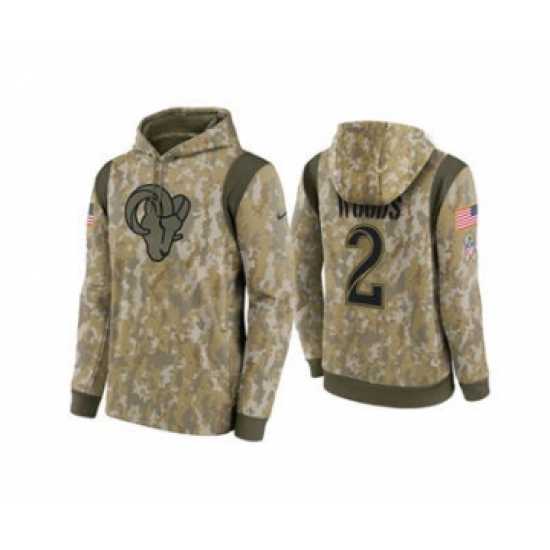 Men's Los Angeles Rams #2 Robert Woods Camo 2021 Salute To Service Therma Performance Pullover Football Hoodie