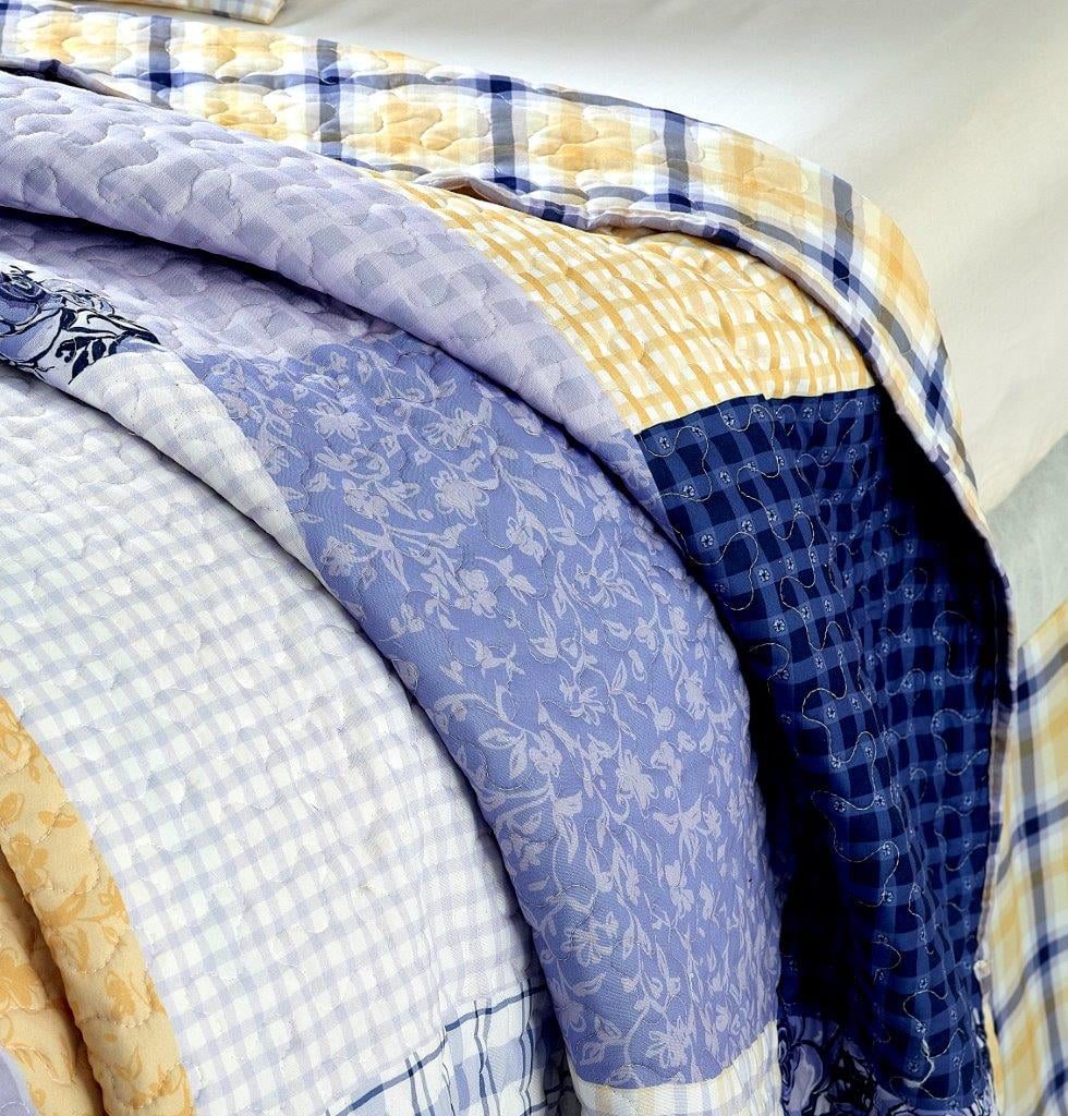 Virah Bella - Garden Walk in Bluebell - Lightweight Reversible 3-Piece Lodge Quilt Set with Decorative Pillow Shams. - Curated Treasures Market