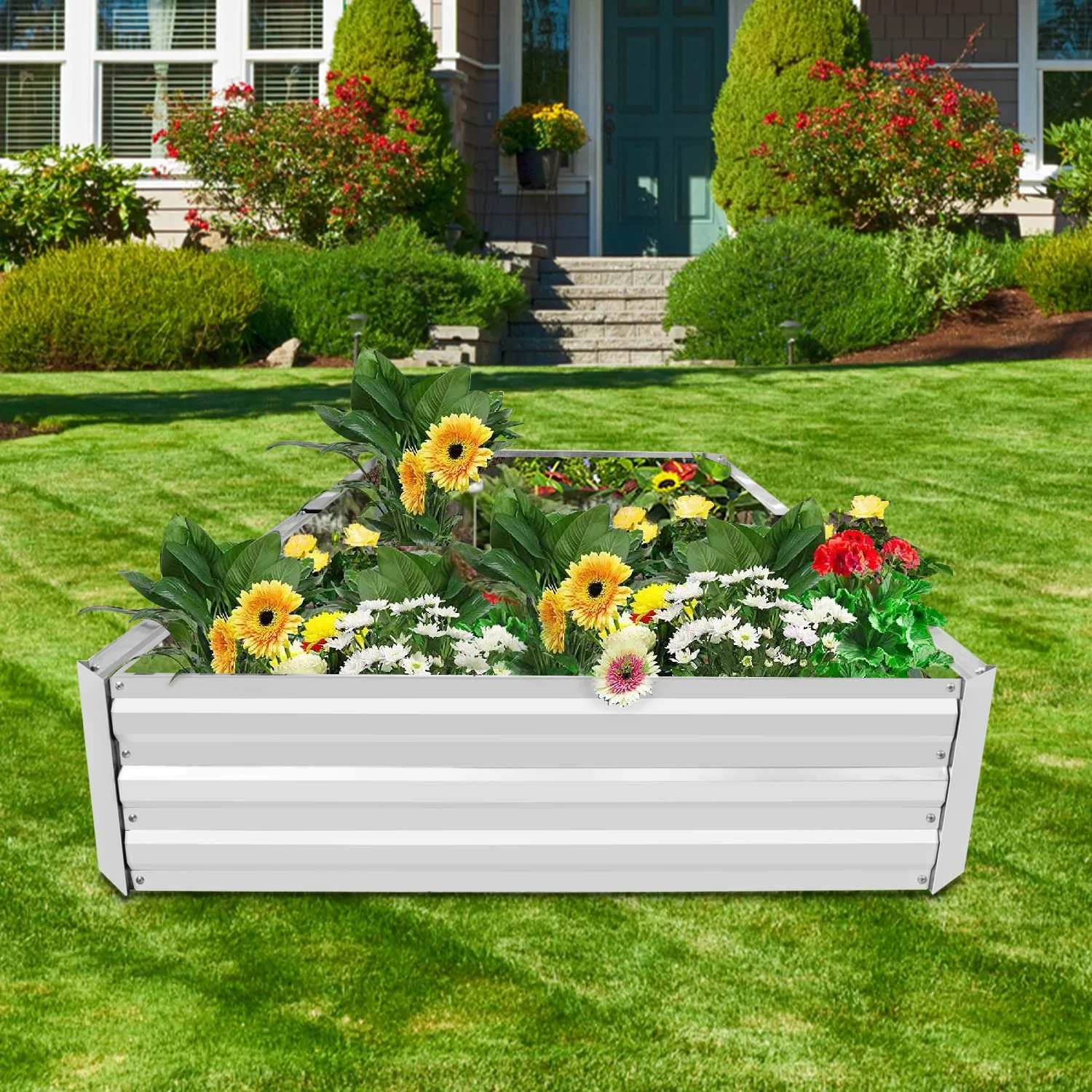 Galvanized Garden Bed, 8x4x1ft Outdoor Raised Garden Bed for Vegetables Flowers And Herbs Planter Boxes Large Galvanized Steel Raised Bed Kit, Silver - Curated Treasures Market