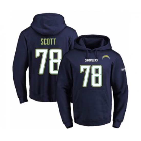 Football Men's Los Angeles Chargers #78 Trent Scott Navy Blue Name & Number Pullover Hoodie