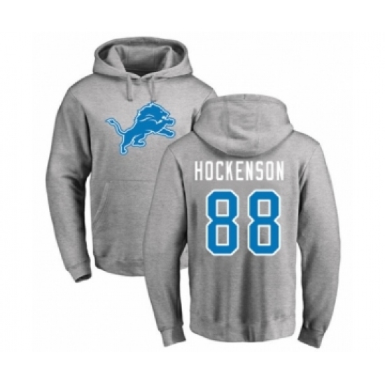 Football Detroit Lions #88 T.J. Hockenson Ash Name & Number Logo Pullover Hoodie