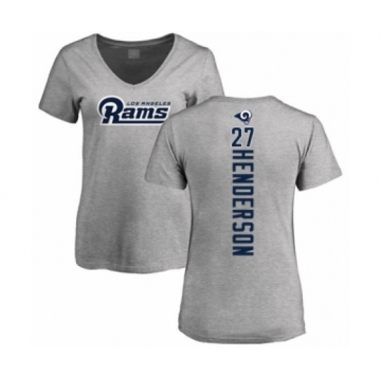 Football Women's Los Angeles Rams #27 Darrell Henderson Ash Backer V-Neck T-Shirt