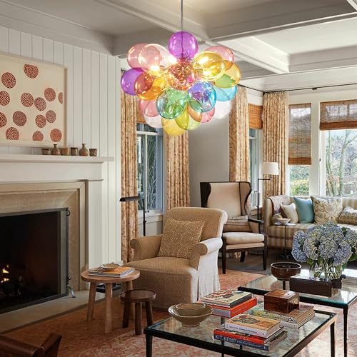 Longree Nordic Bubble Ball Swirled Glass Chandelier, Gild Gold and Clear Blown Glass Small Pendant Light Fixture for Bedroom Study Restaurant