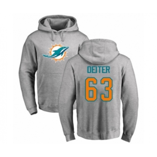 Football Miami Dolphins #63 Michael Deiter Ash Name & Number Logo Pullover Hoodie