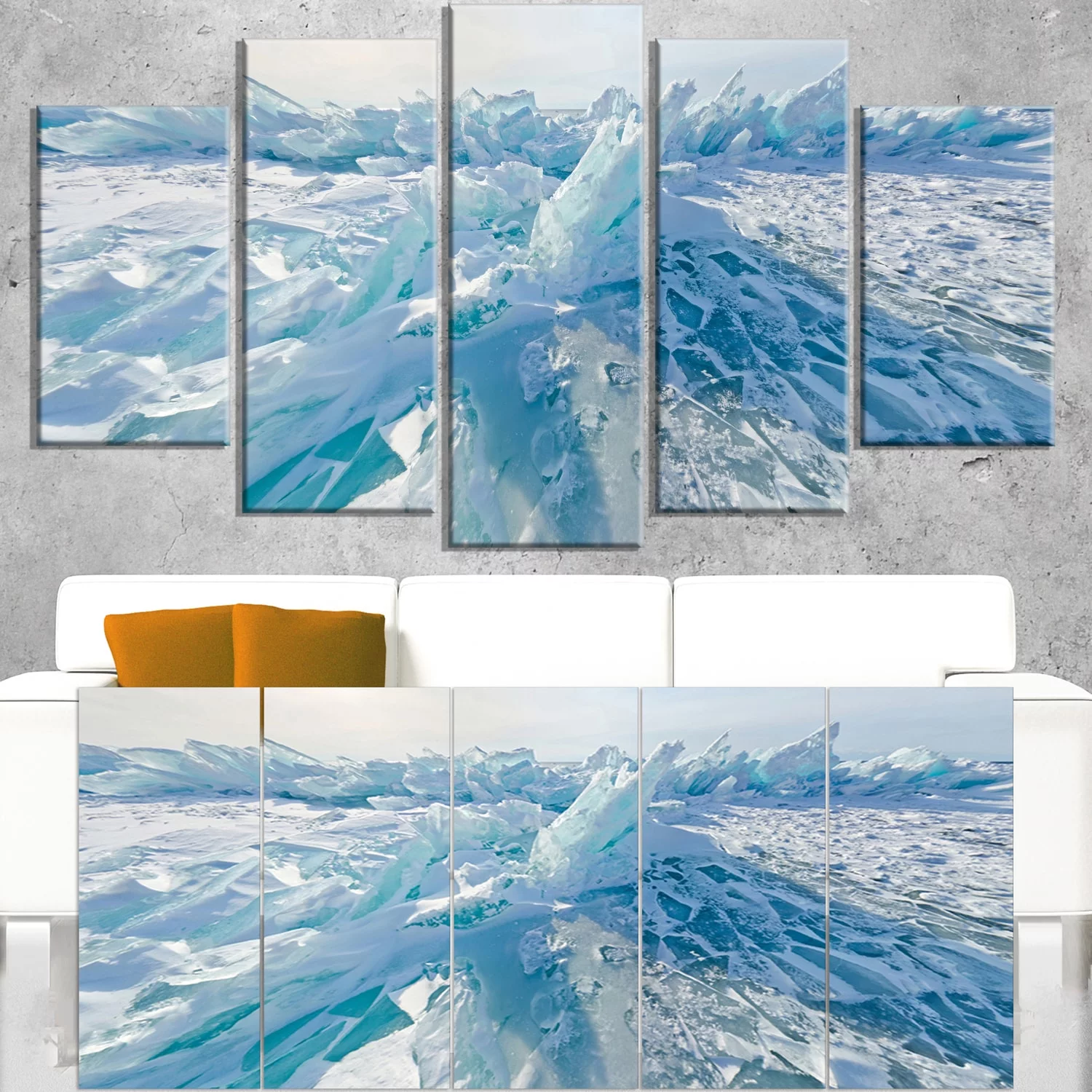 DESIGN ART Blue Ice Hummocks in Siberia Lake Baikal - Landscape Artwork Print on Canvas 60 in. wide x 32 in. high - 5 Panels Diamond Shape - Curated Treasures Market