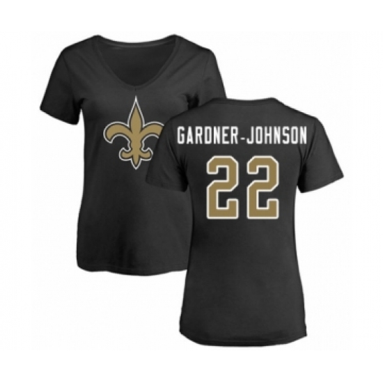 Football Women's New Orleans Saints #22 Chauncey Gardner-Johnson Black Name & Number Logo Slim Fit T-Shirt