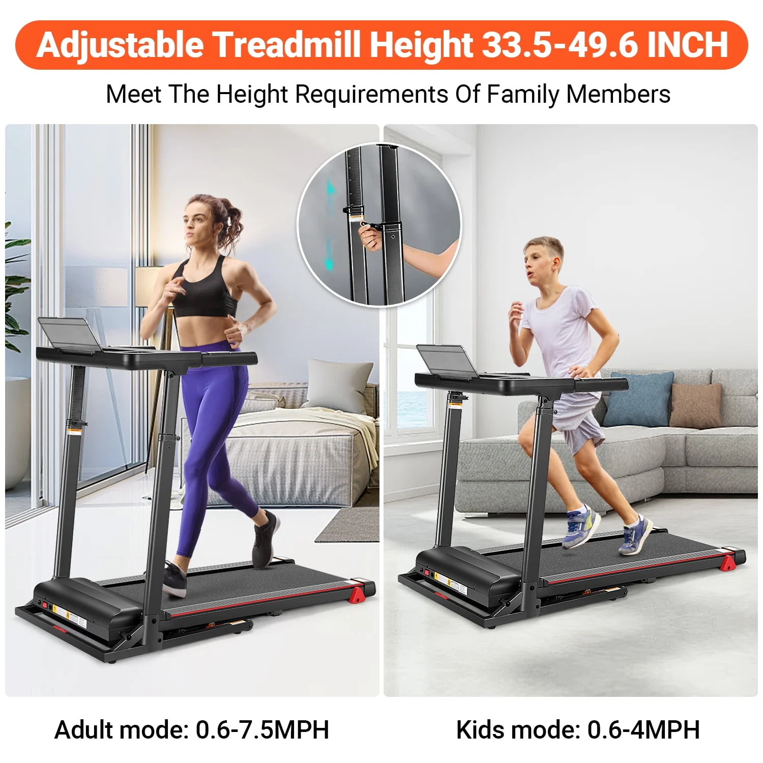 Treadmill with Desk Workstation & Adjustable Height,300LBS Weight Capacity Treadmill with Incline & Bluetooth Speaker & App, Folding Portable Walking Running Machine for Home Office
