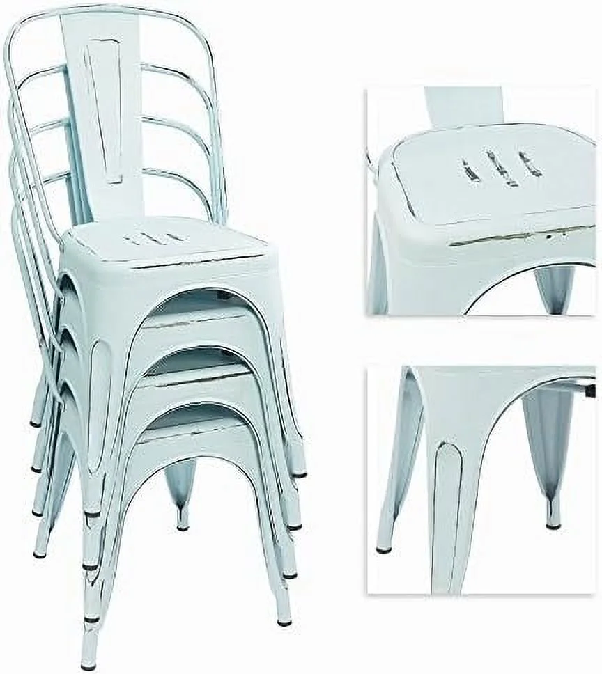 SJOLKMN Metal Indoor-Outdoor Chairs Distressed Style Kitchen Dining Chairs Stackable Side Chairs with Back Set of 4 (Silver) - Curated Treasures Market