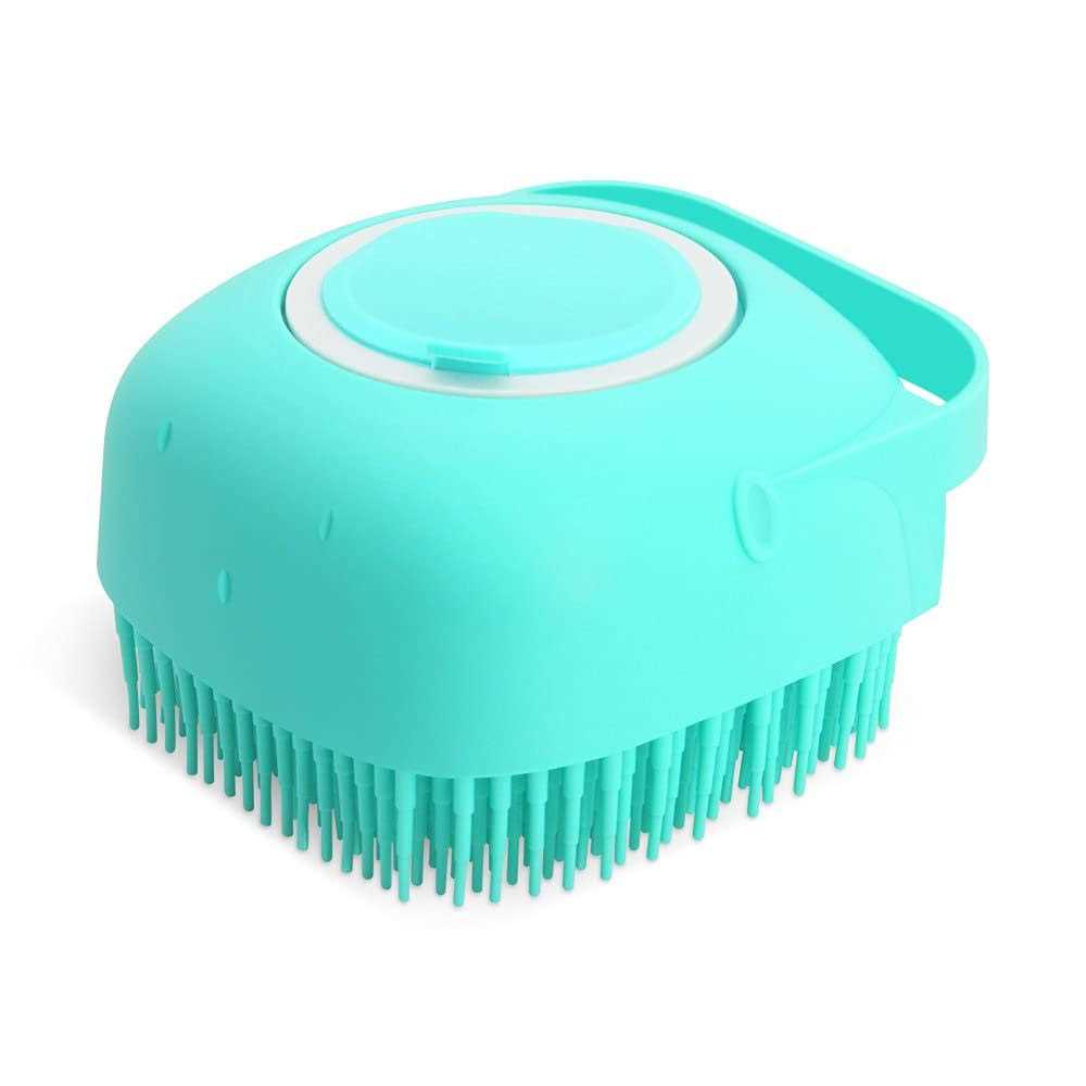 ELEGX Pet Grooming Bath Massage Brush with Soap and Shampoo Dispenser Soft Silicone Bristle for Long Short Haired Dogs Cats Shower