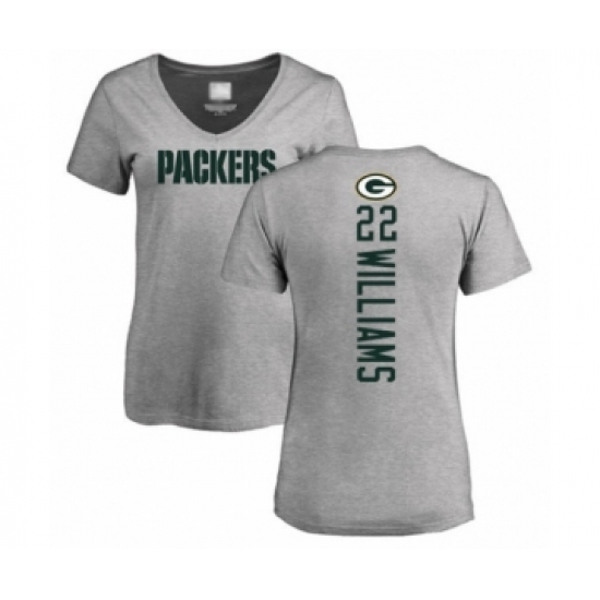 Football Women's Green Bay Packers #22 Dexter Williams Ash Backer V-Neck T-Shirt