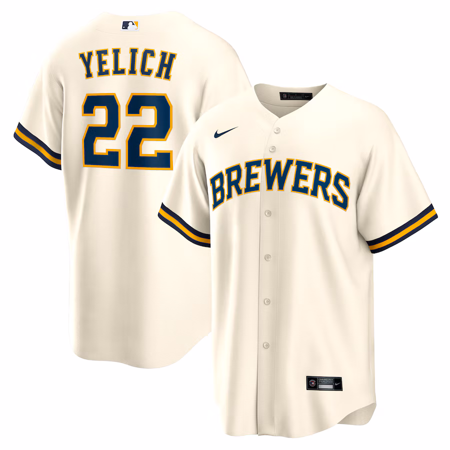 Men's Milwaukee Brewers Christian Yelich Nike White Home Replica Jersey