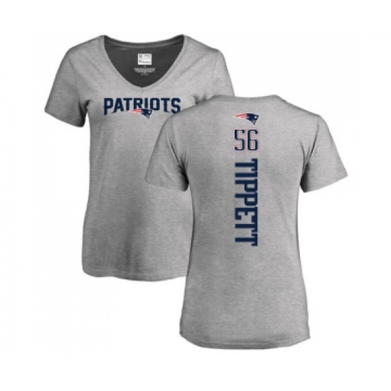 Football Women's New England Patriots #56 Andre Tippett Ash Backer V-Neck T-Shirt