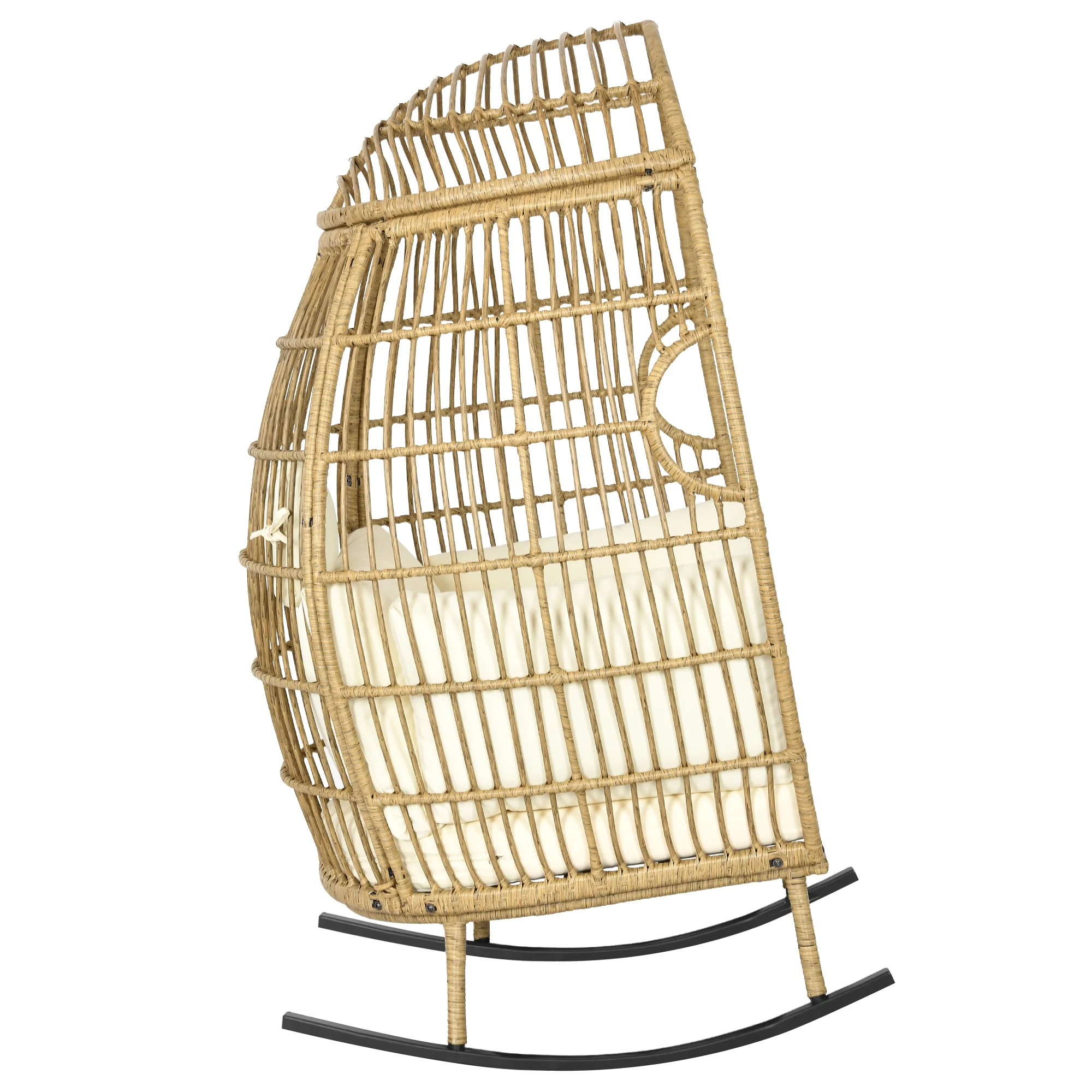 Dextrus Indoor Outdoor Rocking Egg Chair, Wicker Patio Rocking Basket Chair with 385lbs Capacity, All-Weather Oversized Egg Lounger Chair - Beige - Curated Treasures Market