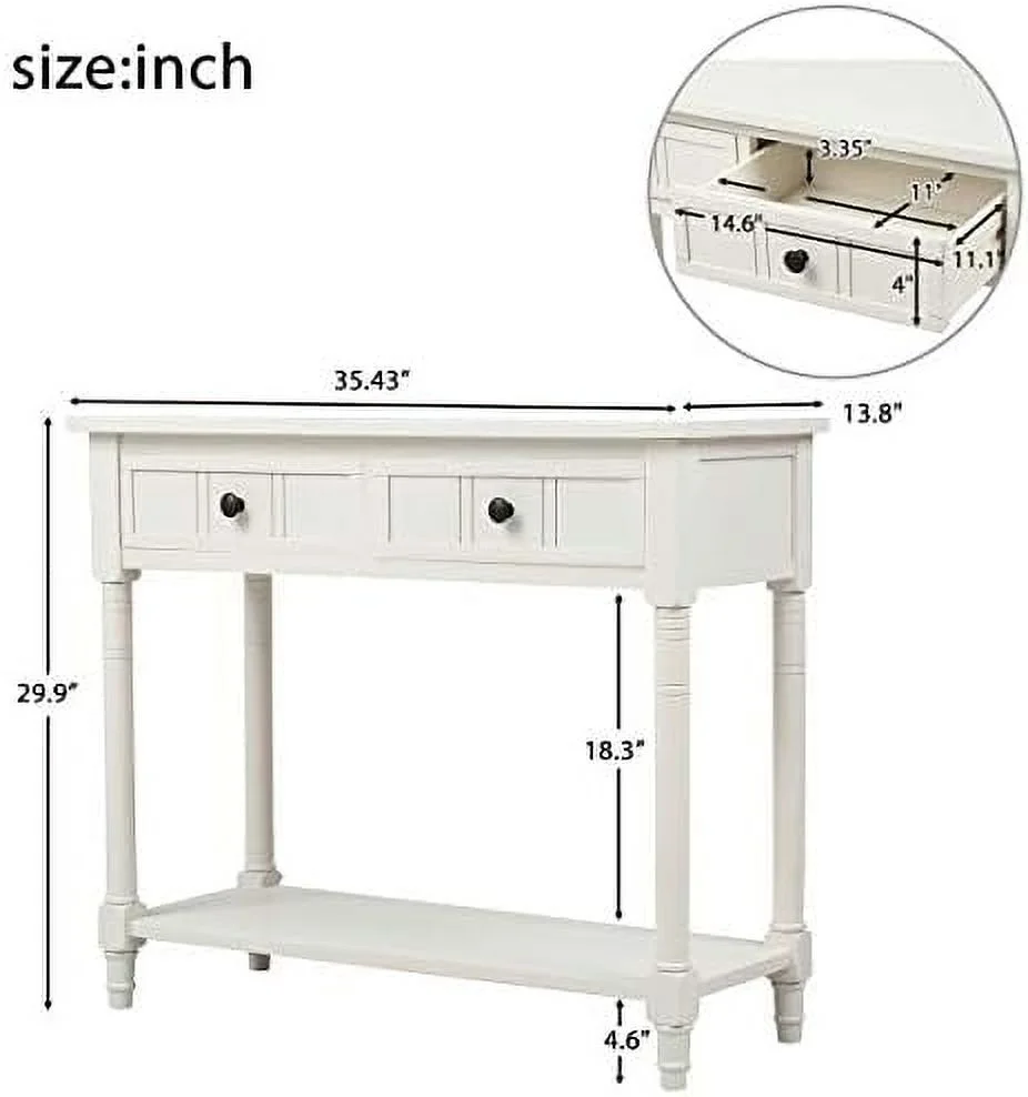 TJUNBOLIFE Vintage 2-Drawer Console Table for Entryway  Entry Hallway Foyer Living Room Sofa Table Stand with Bottom Open   143lbs Weight Capacity (Ivory?White) - Curated Treasures Market