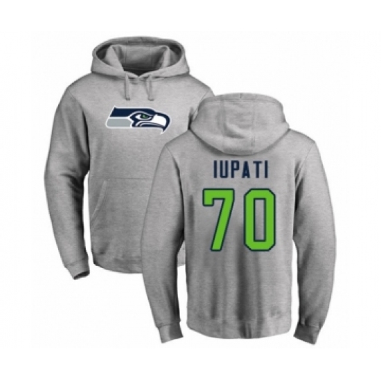 Football Seattle Seahawks #70 Mike Iupati Ash Name & Number Logo Pullover Hoodie