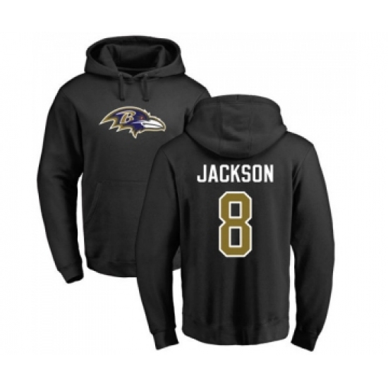 Football Baltimore Ravens #8 Lamar Jackson Black Name & Number Logo Pullover Hoodie