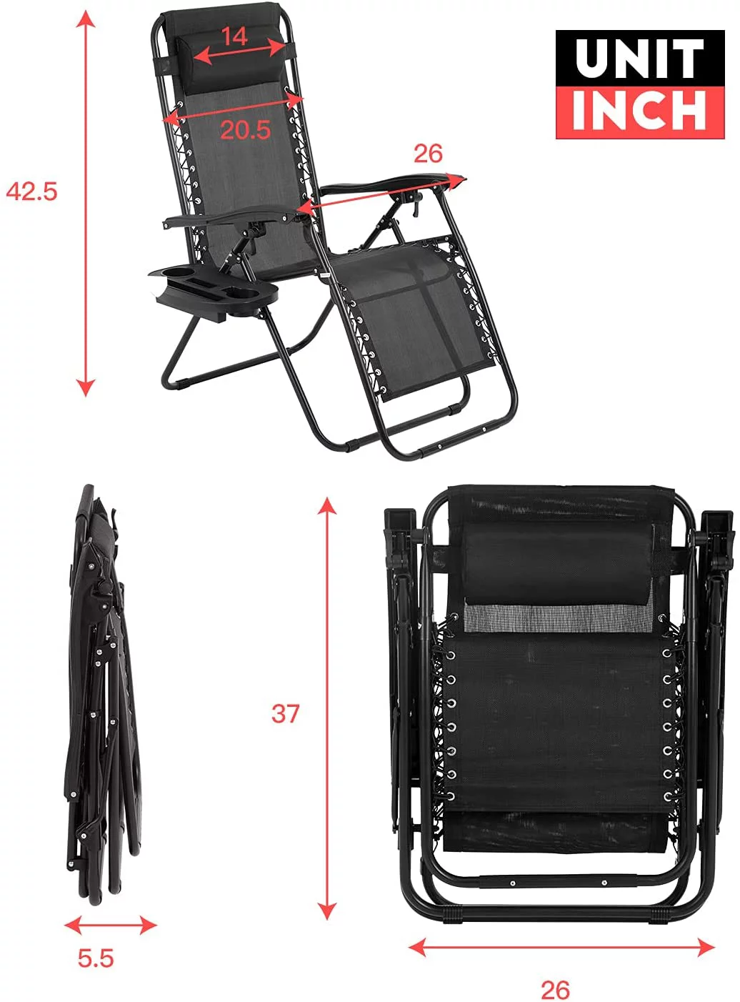 Zero Gravity Lounge Chair with Pillow and Side Table,Black - Curated Treasures Market