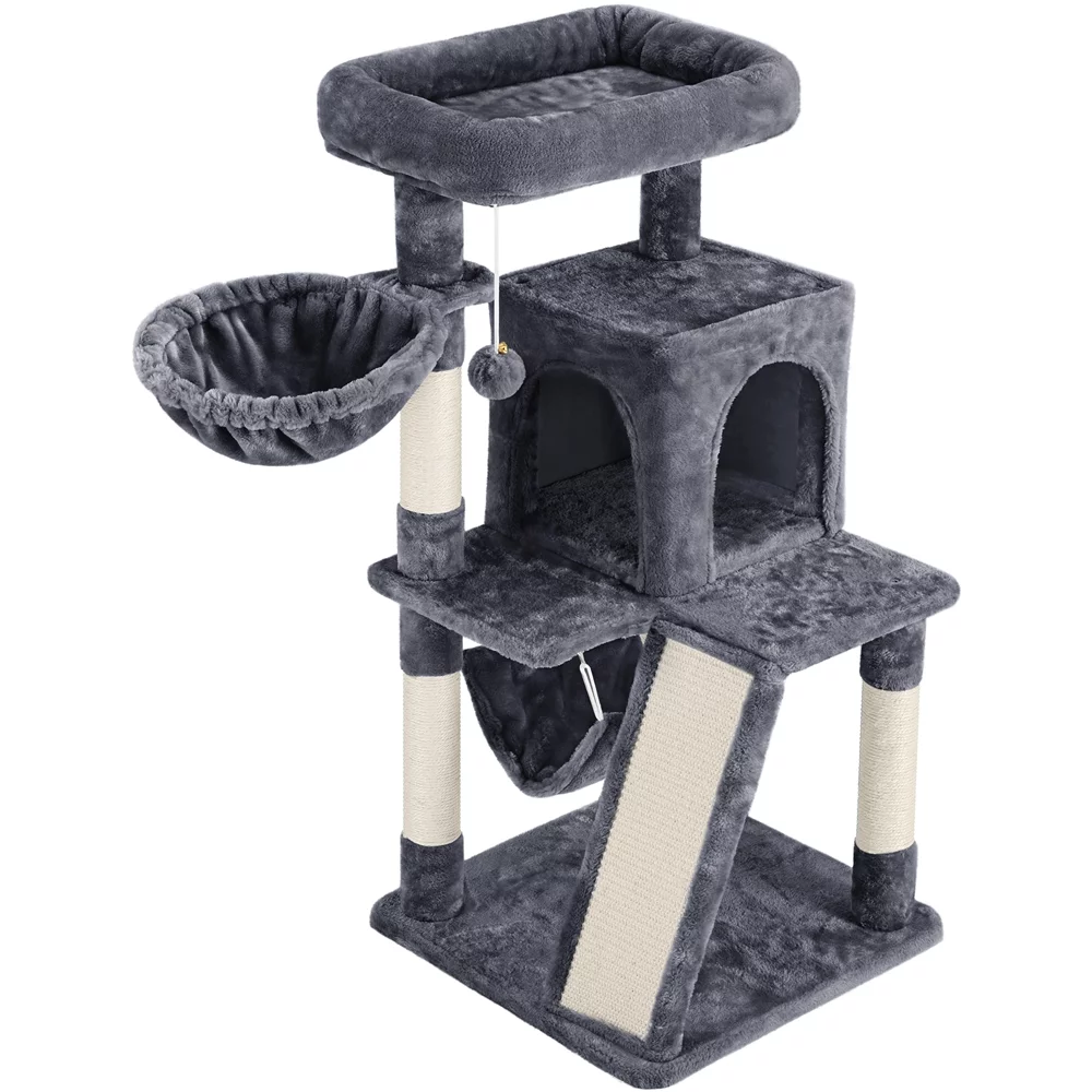 Easyfashion 40'' Height Cat Tree with Scratching Board/Posts, Dark Gray - Curated Treasures Market