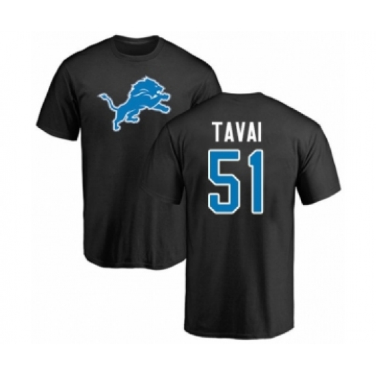 Football Detroit Lions #51 Jahlani Tavai Black Name & Number Logo T-Shirt