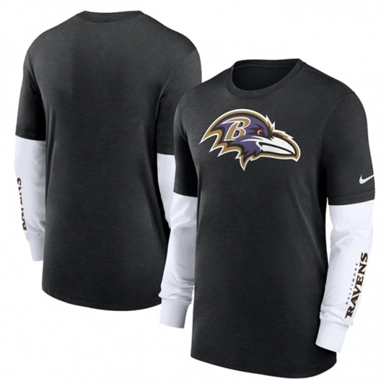 Men's Baltimore Ravens Heather Black Slub Fashion Long Sleeve T Shirt