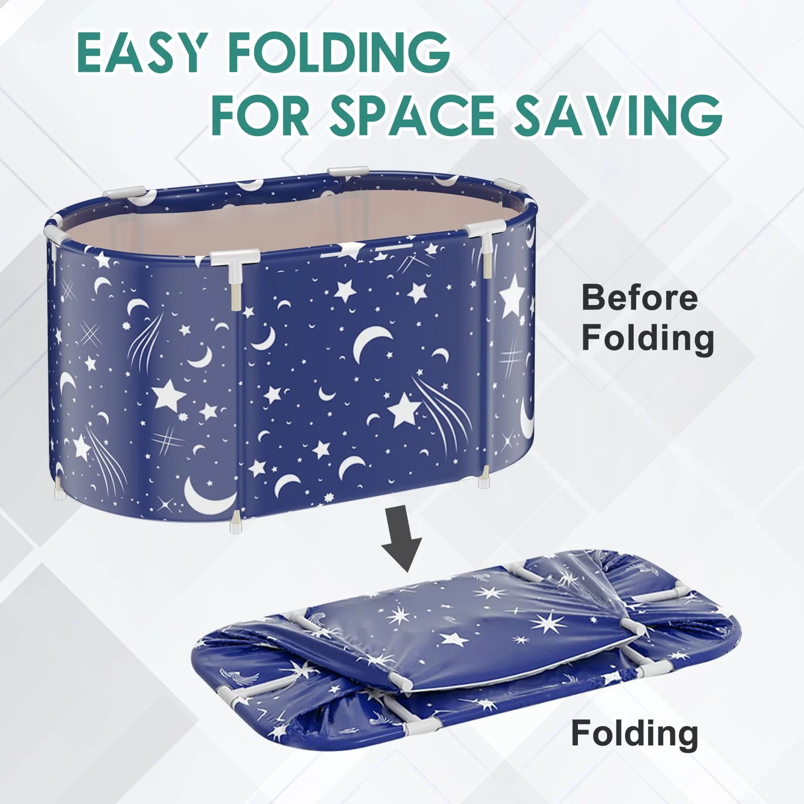 INXTAINER Folding Bathtub for Adult, 47in Large Protable Family APS Tub Foldable Soaking Bathing Shower Tub Kit for 2 Person, Starry Blue - Curated Treasures Market
