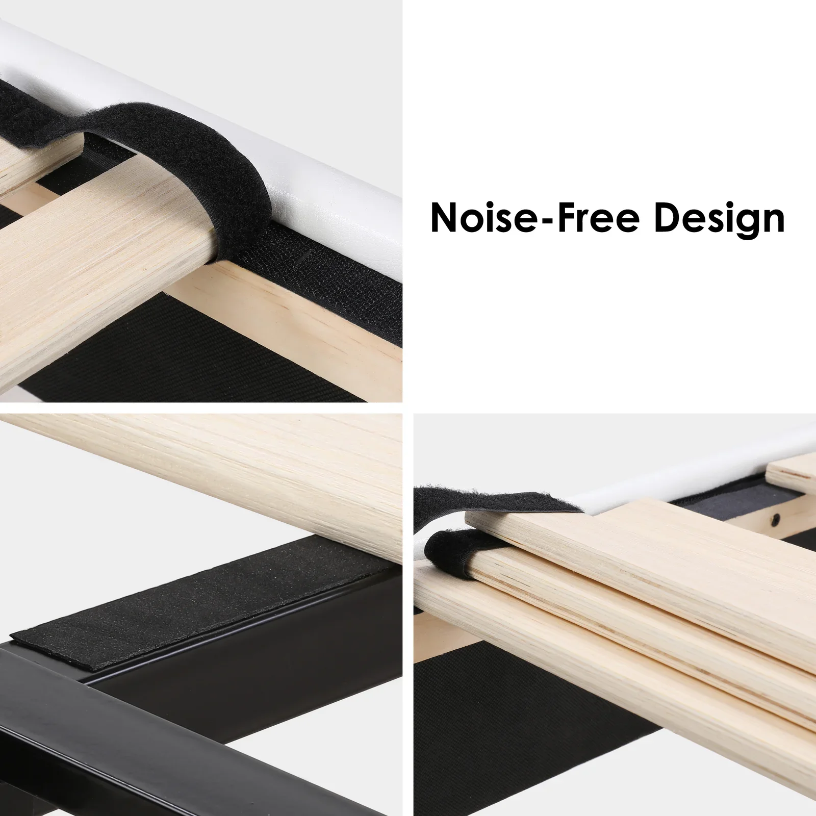 Homfa King Bed Frame, White Faux Leather Upholstered Button Tufted Low Profile Platform Bed Frame with Adjustable Headboard for Bedroom