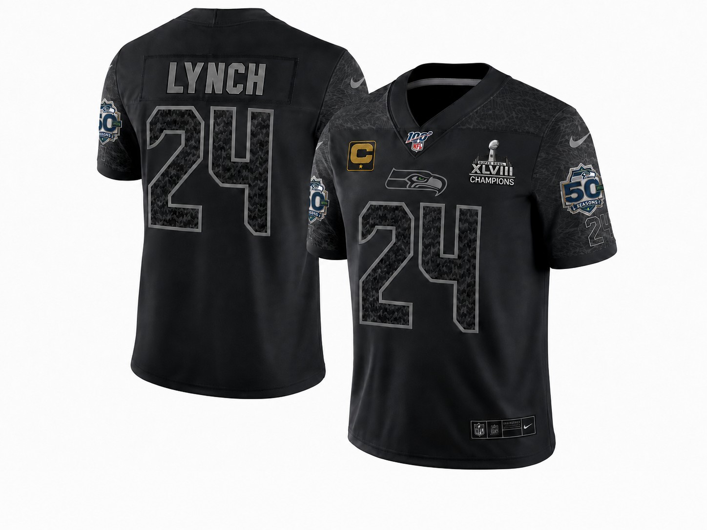 Men's Nike Marshawn Lynch  Seattle Seahawks Black Commemorative Jersey