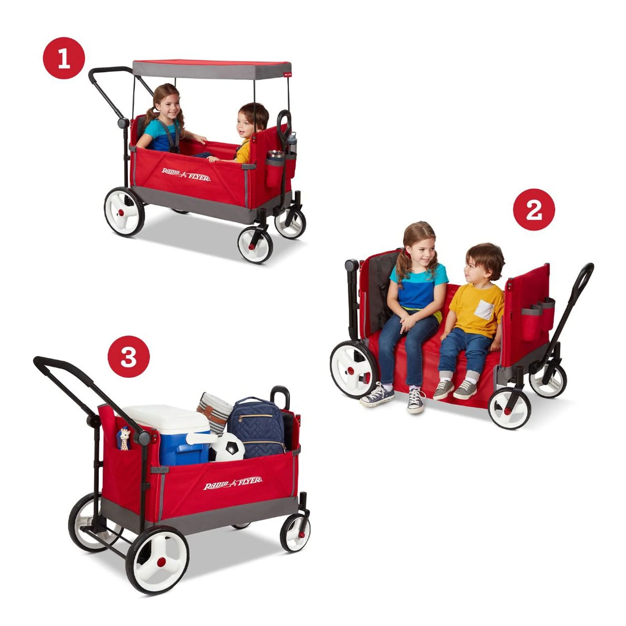 Radio Flyer Convertible Stroll N Wagon with Pull & Push Handle, Red/Black