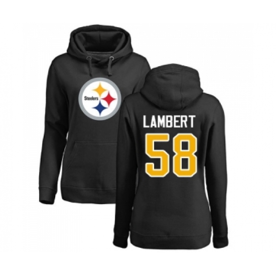 Football Women's Pittsburgh Steelers #58 Jack Lambert Black Name & Number Logo Pullover Hoodie