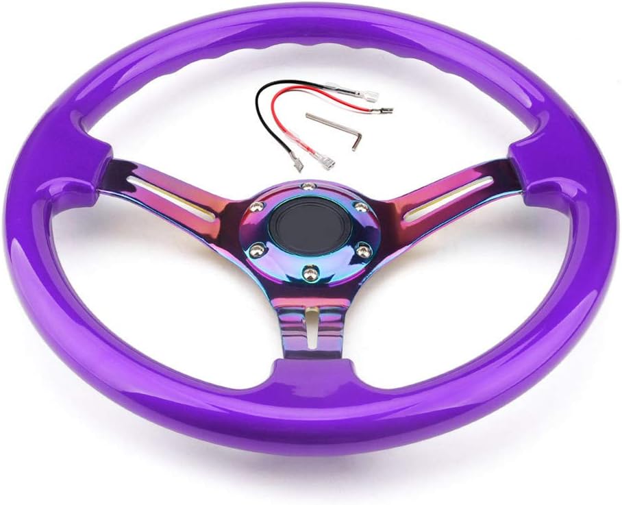 ABS Car Steering Wheel,MoreChioce 14 Inch/350mm Deep Dish Universal 6 Bolt Racing Sport Steering Wheel Car Steering Wheel Accessory with Harness,Wrench,Dark Purple